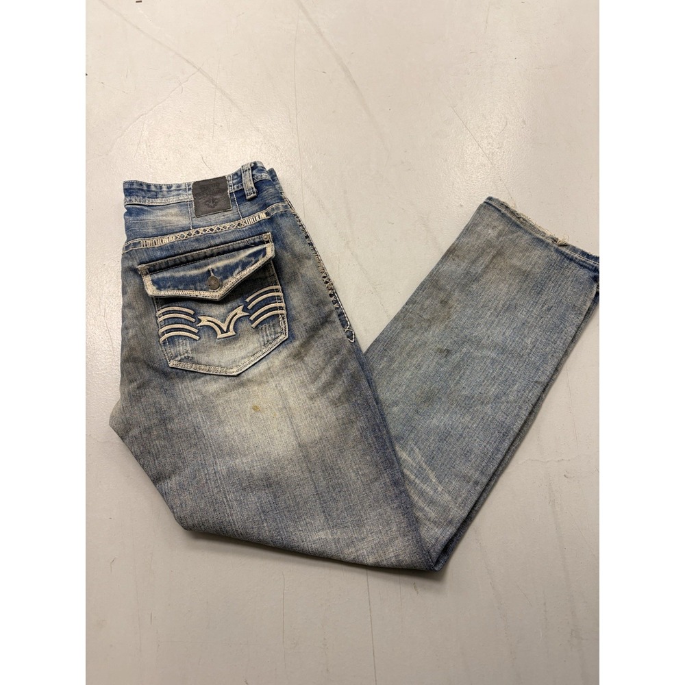 Vintage GS115 Men's Size 36 Bootcut Jeans Distressed Embroidered Pockets